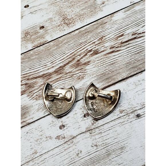 Vintage Clip On Earrings - Silver Tone & Black Retro - Picture 9 of 9